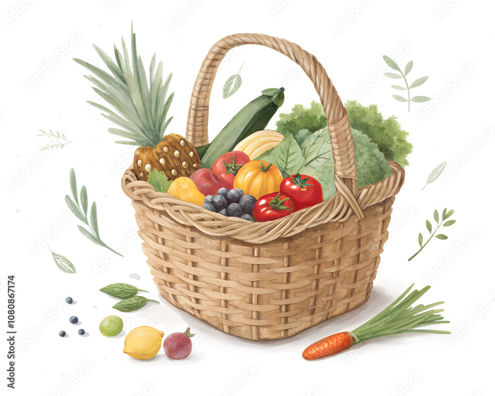 wicker basket with vegetables