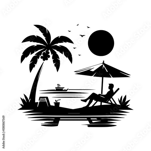 Simple Vector Icon of a Beach lifestyle – Logo Design Illustration