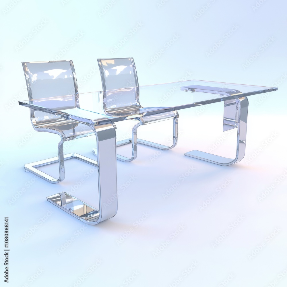 Minimalist Modern Office Space with Glass Table and Transparent Chairs Ideal for Contemporary Work Environments, Featuring Clean Lines and Sleek Design Aesthetics Minimalist Modern Office Space with Glass Table and Transparent Chairs Ideal for Contemporary Work Environments, Featuring Clean Lines and Sleek Design Aesthetics