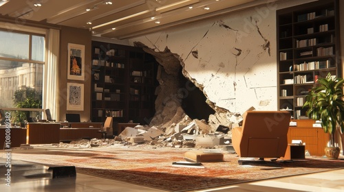 Office Interior with Destroyed Wall