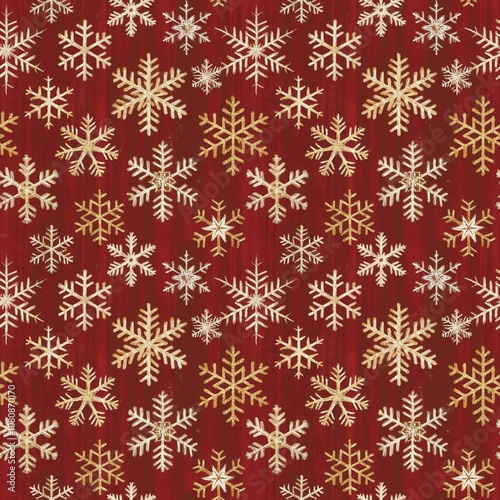 Minimalist decorative background with endless pattern - stars and snowflakes on red background