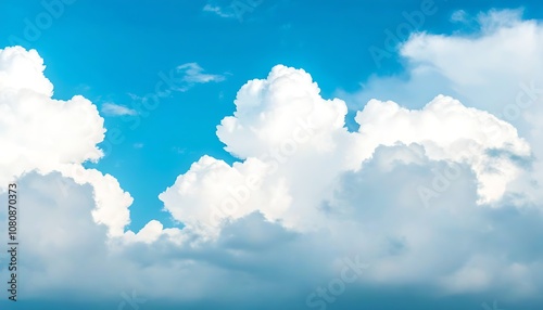 Dreamy blue sky with floating white clouds, natural beauty captured.