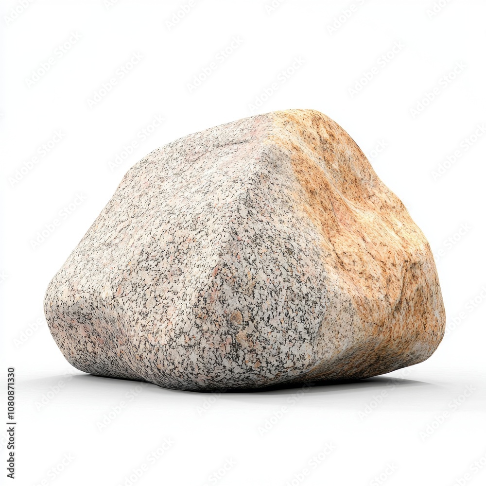 Obraz premium Natural Granite Rock on White Background, Abstract Stone Form, Organic Texture and Shape, Isolated Stone for Design and Decoration, Earthy Tones and Unique Patterns