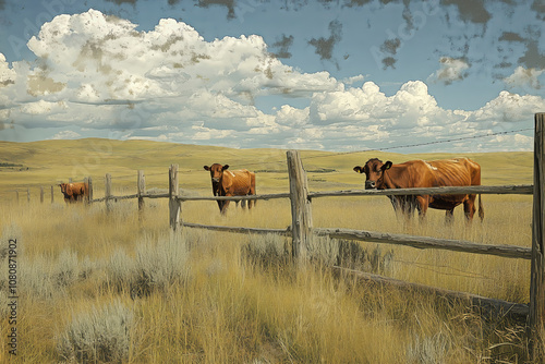 Cowboys practice rotational grazing with cattle in a serene landscape photo