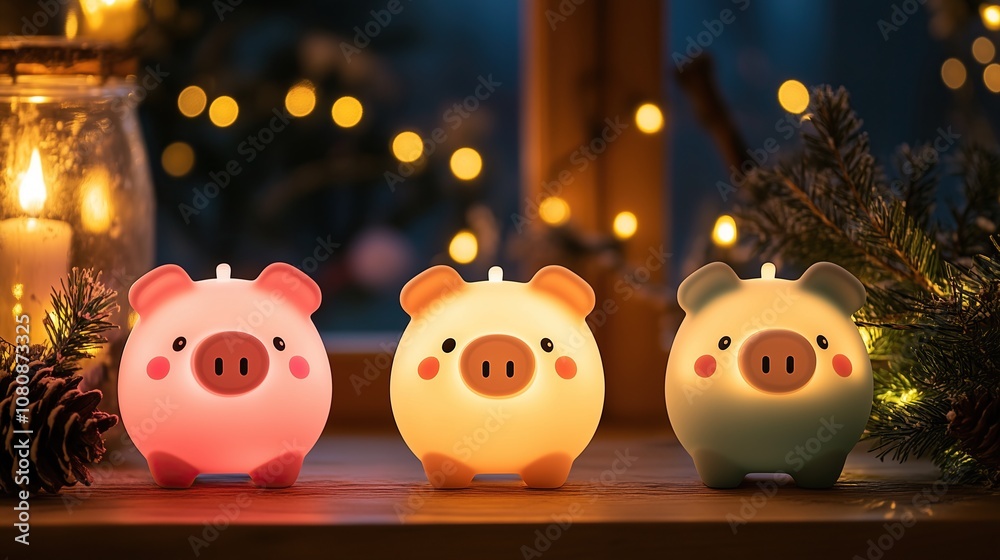 Obraz premium christmas piggy bank lights