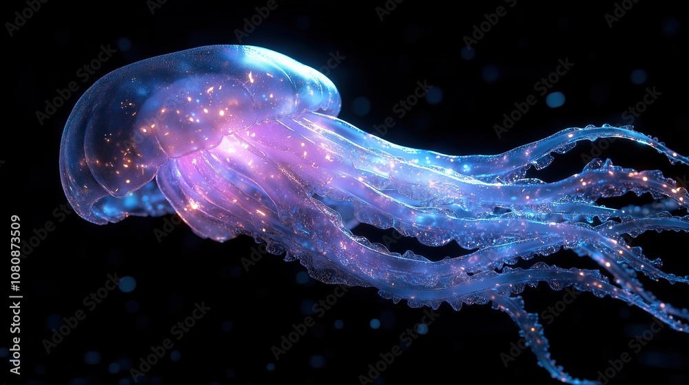 Obraz premium Holo 3D shape in the form of a jellyfish. AI generative