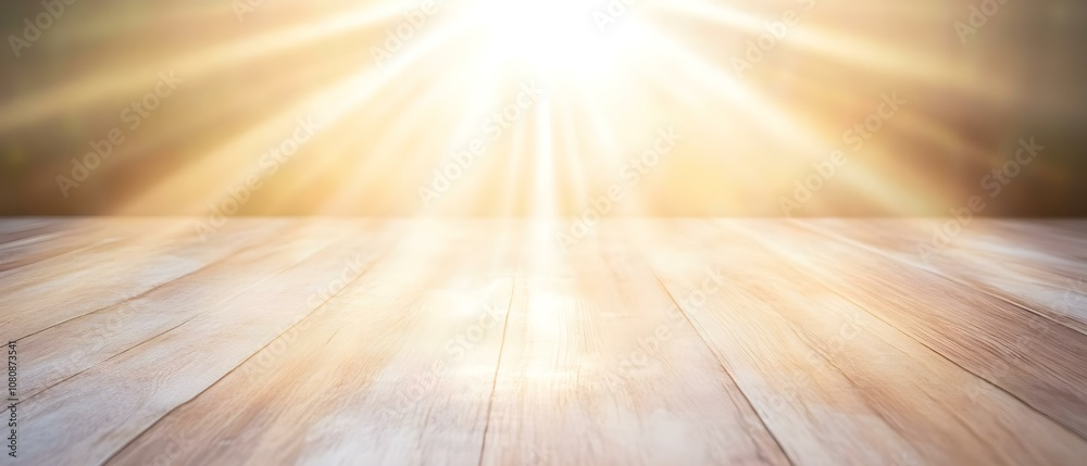 A sunlit wooden surface with rays of light shining brightly, creating a warm and inviting atmosphere. Concept Sunlit Wood Texture, Warm Atmosphere, Natural Lighting, Inviting Ambiance A sunlit wooden surface with rays of light shining brightly, creating a warm and inviting atmosphere. Concept Sunlit Wood Texture, Warm Atmosphere, Natural Lighting, Inviting Ambiance