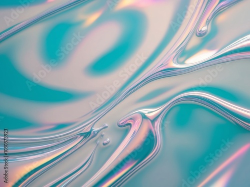 Swirling gel texture creates a mesmerizing visual effect on a vibrant iridescent aqua background. photo