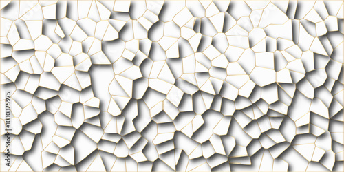 Beautiful white and golden crystallized polygon background. abstract light colorful stone tile pattern with shadow. modern wallpaper, trendy simple minimal geometric background abstract backdrop.