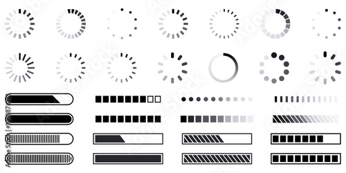 Loading icons progress bar Buffer loader or preloader loading bar signs download upload progress sign symbol buttons