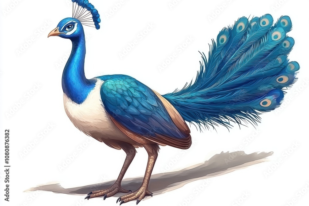 Fototapeta premium Stunning Digital Illustration of a Colorful Peacock with Vibrant Feathers Showcasing Elegance and Beauty in a Minimalist Style for Artistic Inspiration