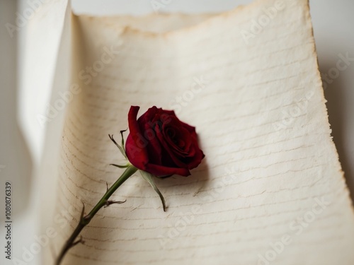 vintage style paper with a red rose for love letter. photo