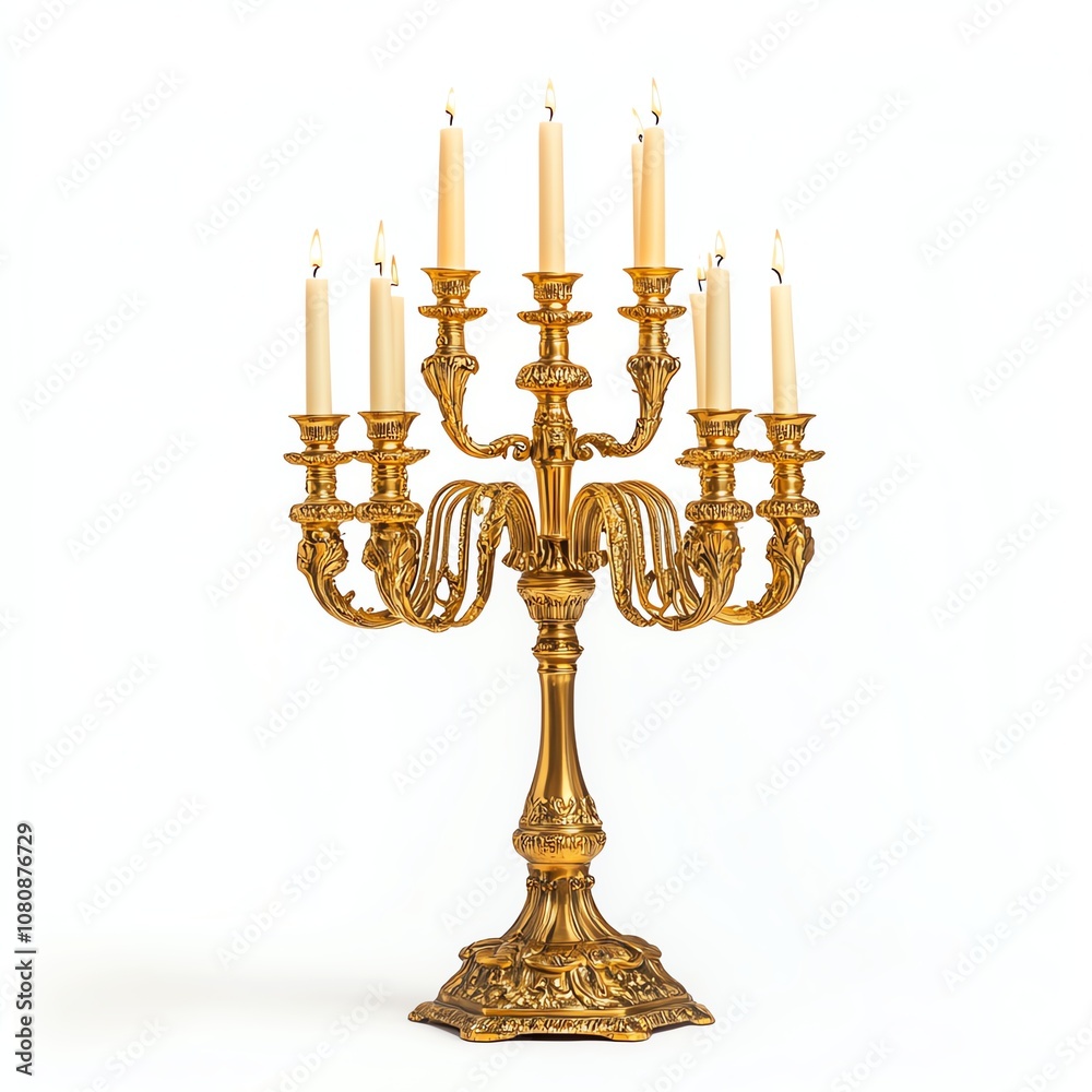 Elegant golden candelabra with candles Elegant golden candelabra with candles