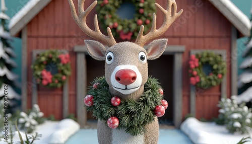 Close-up shot of funny reindeer photo