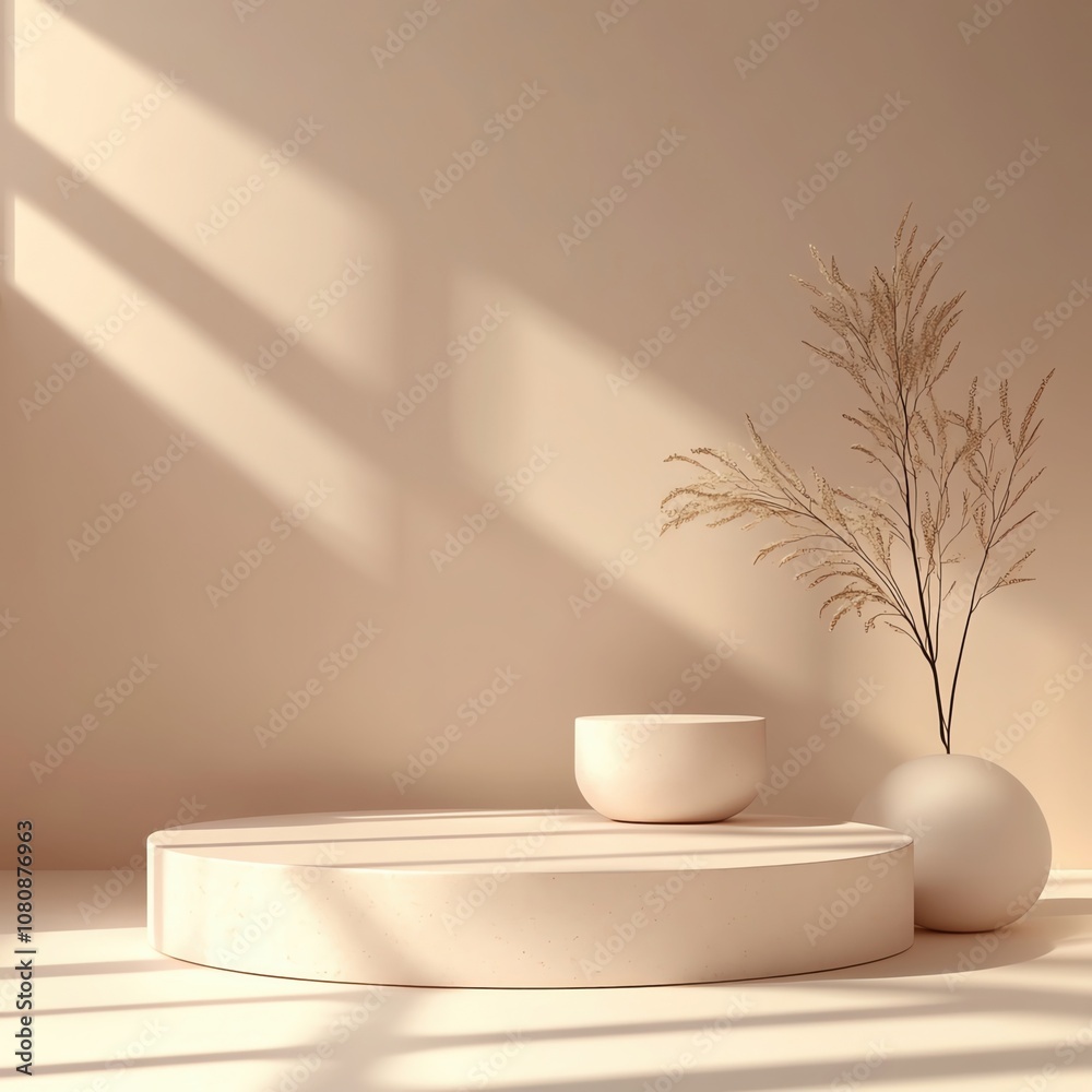 Minimal 3D design featuring a two-step podium with rounded edges, placed against a calming gradient background with soft shadows, providing a clean, contemporary stage for products