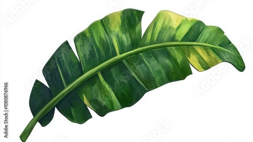 Vibrant Green Banana Leaf on a White Background Highlighting Nature's Beauty and the Intricate Patterns and Textures of Tropical Foliage in a Stunning Close-Up View