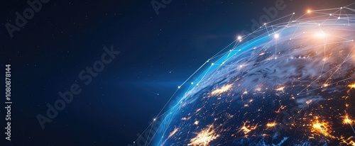 Global technology and telecommunication network interface Complexity graphs analytical in technology background Bright neon dark