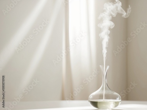 Glass diffuser of essential oils is creating a relaxing and aromatic atmosphere.