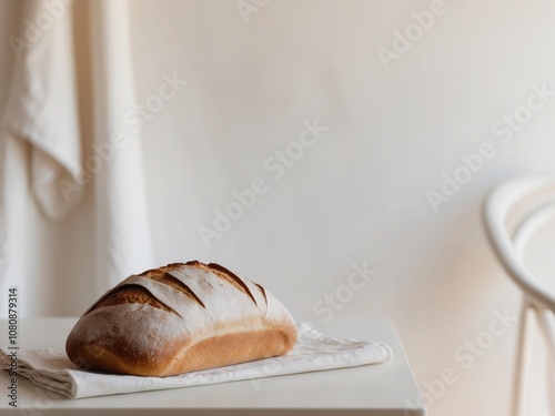 A beautifully baked artisanal loaf with a golden crust brings warmth and comfort to any kitchen.