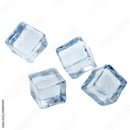 Four Ice Cubes isolate on transparent background cutout, PNG file, Cutout file