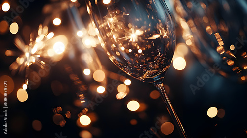 un fondo resplandeciente con copas de vino o champan para brindar o festejar el año nuevo navidad o alguna celebracion fondo de luces y destellos en efecto bokeh fondo elegante dorado