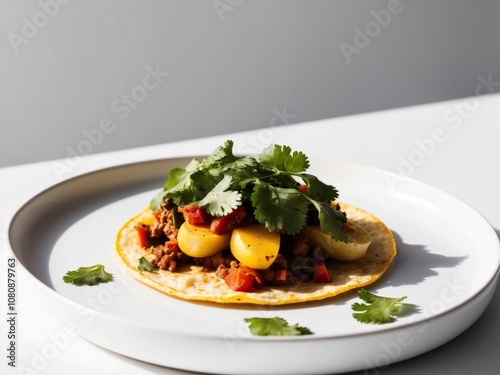 Discover how to make delicious taco de papas with cilantro. photo