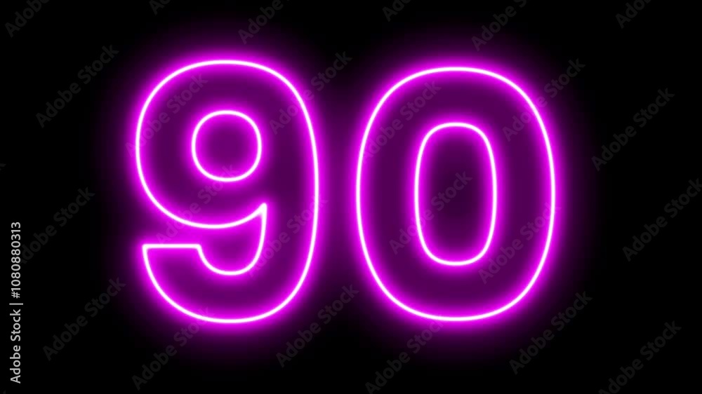 Glowing pink color Neon Number 90 Animation Glowing pink color Neon Number 90 Animation