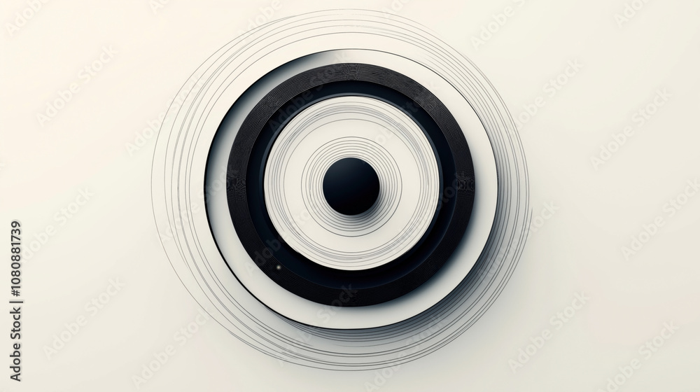 Abstract design featuring concentric circles with alternating black and white layers creating a three-dimensional effect on a simple background. Abstract design featuring concentric circles with alternating black and white layers creating a three-dimensional effect on a simple background.