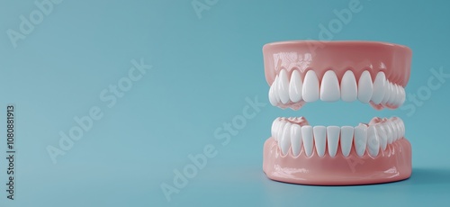 3D model of human teeth and gums, realistic dental anatomy, showcasing upper and lower jaw, dental health, oral care photo