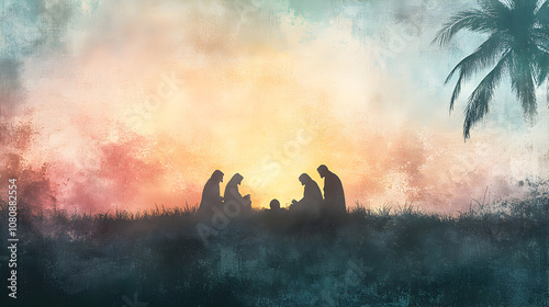 un fondo de nacimiento colorido con pintura en efecto de acuarela fondo religioso nacimiento del niño Dios para tarjeta decorativa con espacio de copia