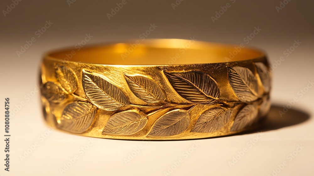 Elegant gold ring with leaf design. Elegant gold ring with leaf design.