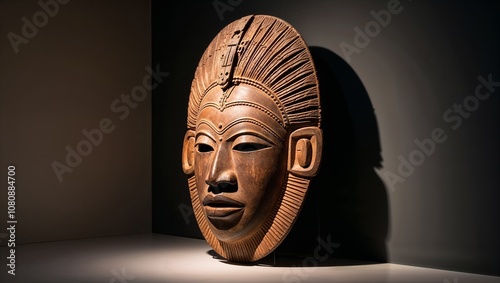 Traditional African mask art displayed in a modern setting, celebrating African American culture, copy space