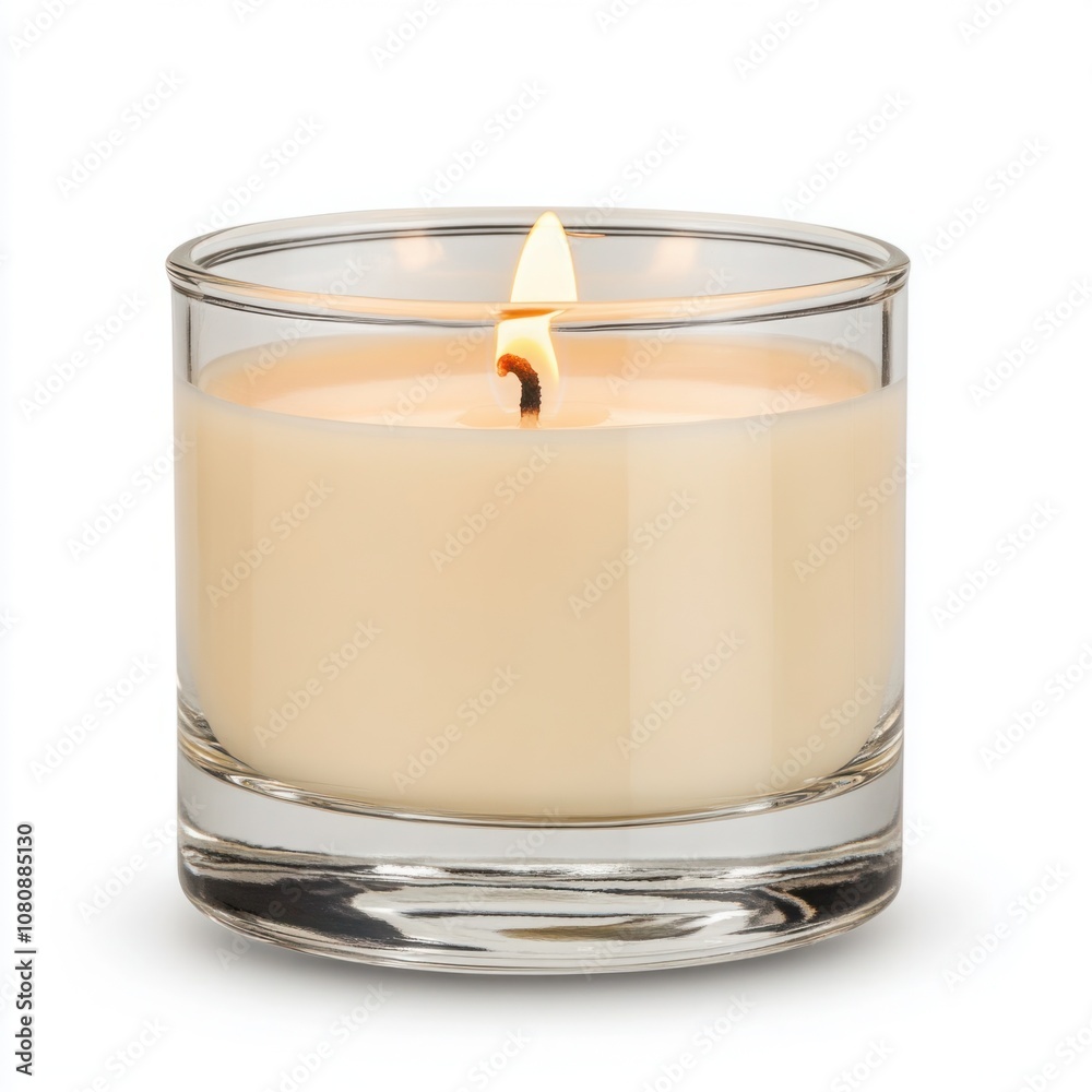 Elegant Glass Candle with Soft Glow, Capturing the Warmth and Serenity of Flickering Light Against a Neutral Background, Perfect for Relaxation and Ambiance Elegant Glass Candle with Soft Glow, Capturing the Warmth and Serenity of Flickering Light Against a Neutral Background, Perfect for Relaxation and Ambiance