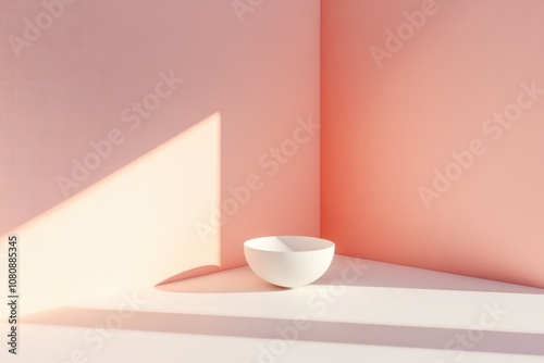 White Bowl in a Corner with Sunlight and Pink Walls