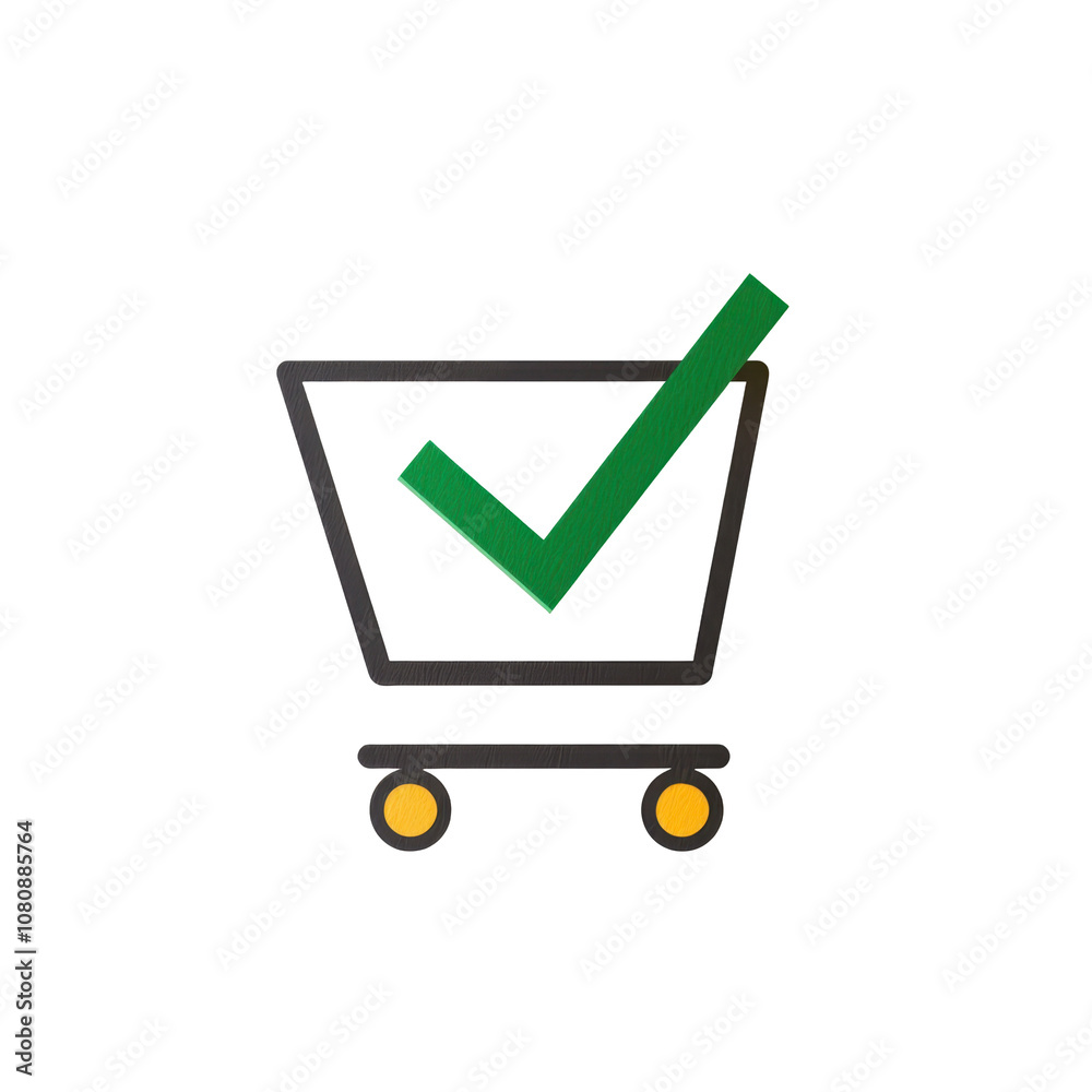 A minimalist shopping cart icon with a green checkmark, symbolizing successful purchase or completed transaction. A minimalist shopping cart icon with a green checkmark, symbolizing successful purchase or completed transaction.