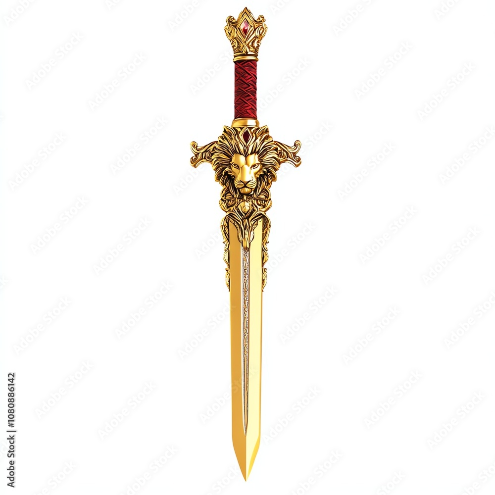 Golden sword with lion design, isolated background Golden sword with lion design, isolated background