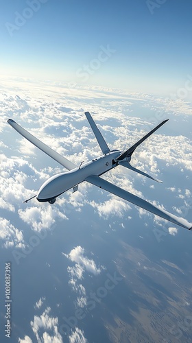 Wallpaper Mural A white drone flies through the sky against a backdrop of fluffy white clouds. Torontodigital.ca