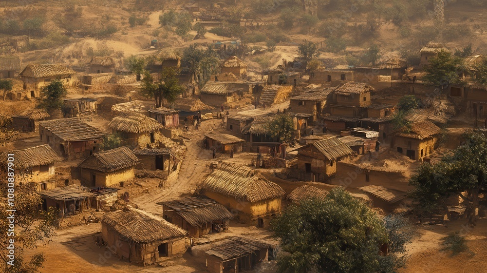 Obraz premium Village with mud houses and scarce resources