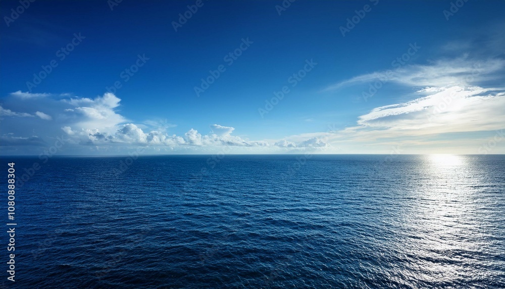 ocean horizon stretching into distance under blue sky ocean horizon stretching into distance under blue sky