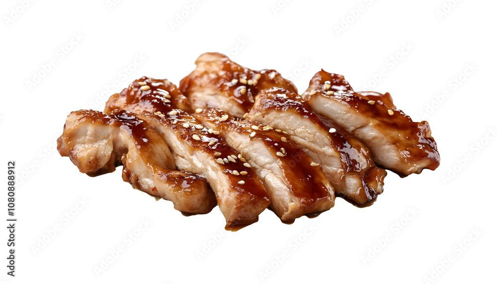 Savory teriyaki chicken on a transparent background. isolated background.