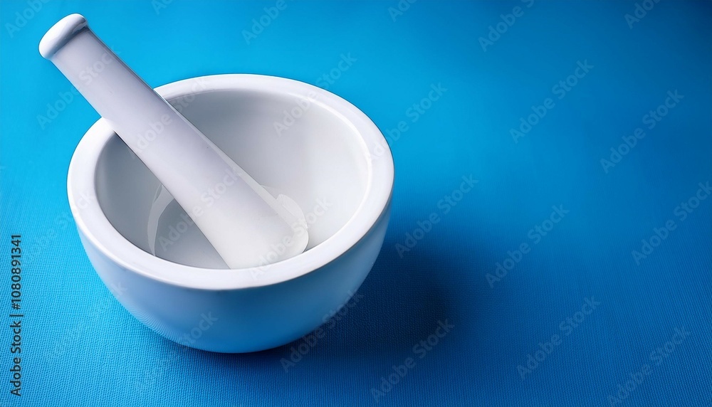 white pharmacy mortar and pestle on the blue background white pharmacy mortar and pestle on the blue background