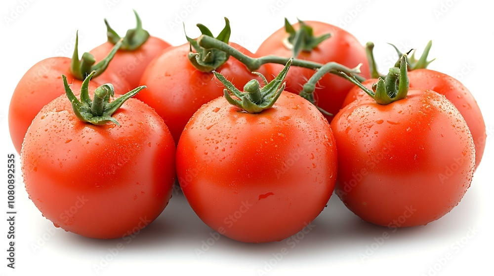 Bright red tomatoes on vine, isolated on white background Bright red tomatoes on vine, isolated on white background