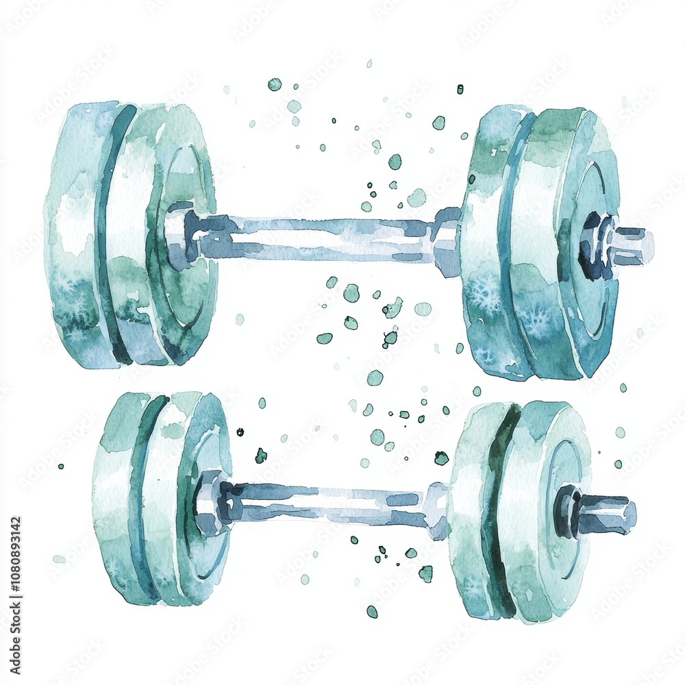 Naklejka premium Watercolor Style Dumbbells Illustration for Fitness and Exercise Themes, Ideal for Health and Wellness Materials, Gym Promotions and Sport-Related Designs