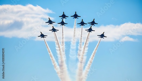 Stunning moments of acrobatic flight performances in a clear blue sky photo