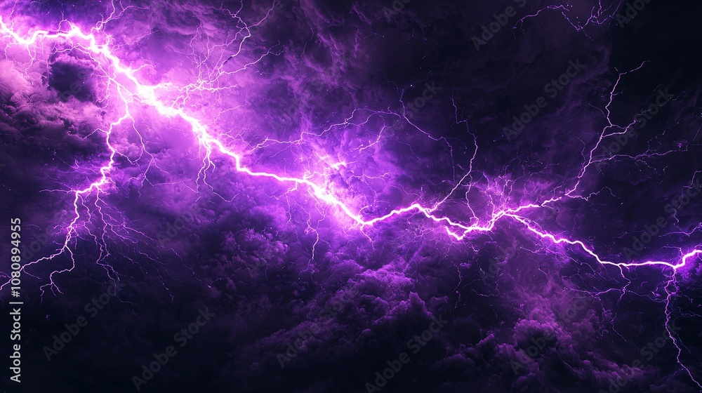 Dramatic lightning strikes illuminate a dark sky, showcasing a stunning display of nature's power and beauty in purple hues. Dramatic lightning strikes illuminate a dark sky, showcasing a stunning display of nature's power and beauty in purple hues.