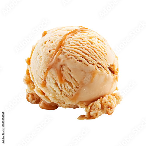 scoop of caramel ice cream isolated on transparent background 