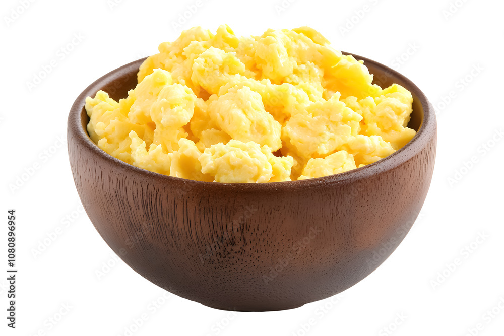 Scrambled eggs in a bowl on a white background. isolated background. Scrambled eggs in a bowl on a white background. isolated background.