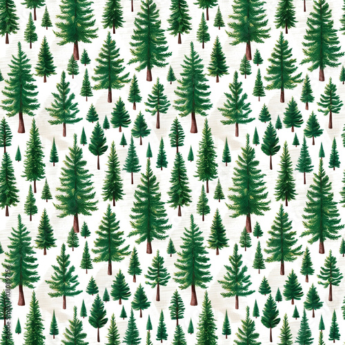 Seamless evergreen tree pattern for Christmas merchandise, wallpaper and fabric