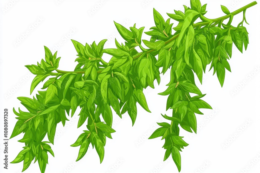 Lush Green Leafy Branch with Vibrant Verdant Foliage Ideal for Nature Themes, Organic Concepts, and Fresh Food Illustrations for Use in Various Creative Projects Lush Green Leafy Branch with Vibrant Verdant Foliage Ideal for Nature Themes, Organic Concepts, and Fresh Food Illustrations for Use in Various Creative Projects
