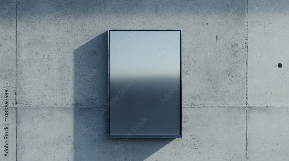 Vertical blank billboard frame mockup on gray concrete metallic frame lit Vertical blank billboard frame mockup on gray concrete metallic frame lit